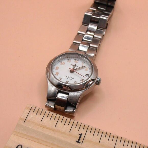 VTG Timex Womens Indiglo Stainless Steel Silver Tone Quartz Analog Watch AS IS - Picture 3 of 4